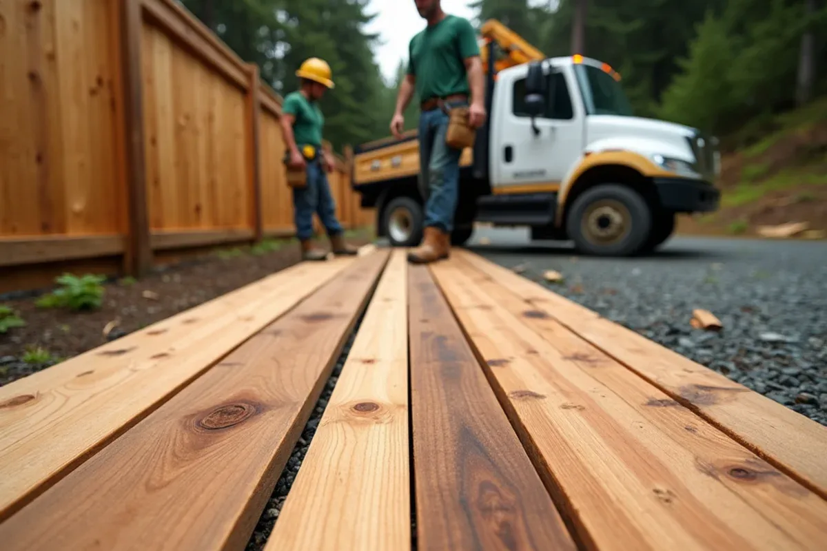 Comparison of cedar fence board grades showing knots and grain, Pierce County, WA