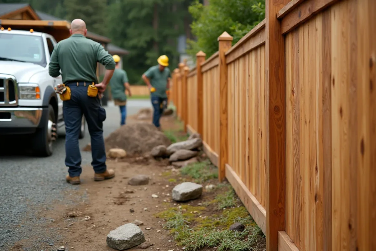 Composite fence board next to a weathered cedar board in Lakewood, WA