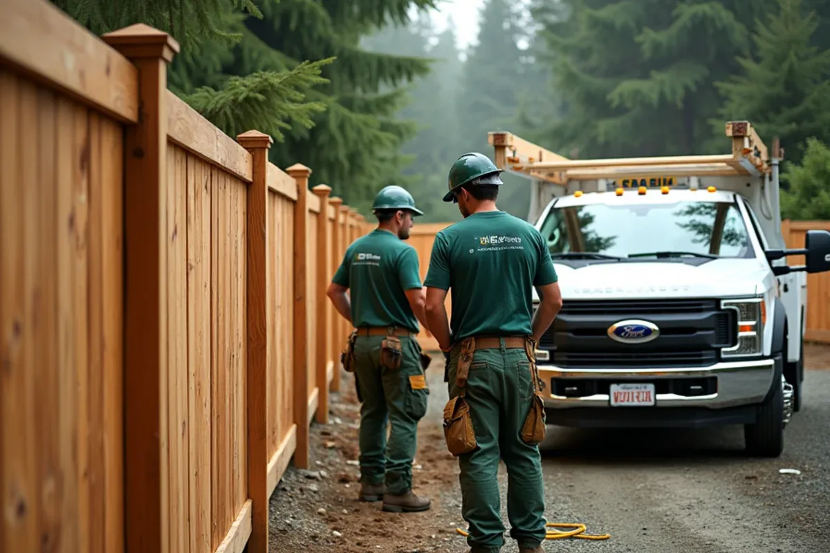 Heavy composite fence panels on reinforced posts in a Lakewood, WA backyard