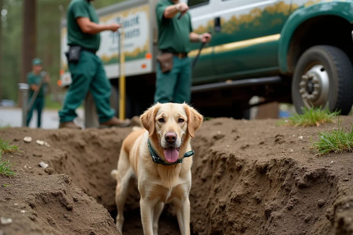 Dig guard at the base of a dog fence in Lakewood, WA
