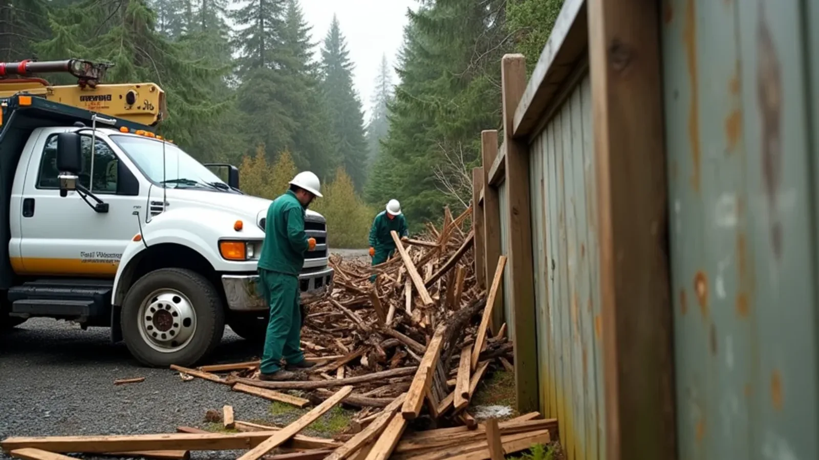 Wood fence blown over by a windstorm in Lakewood, WA