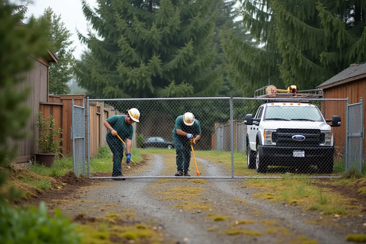 Temporary fencing securing an open yard in Lakewood, WA after fence damage