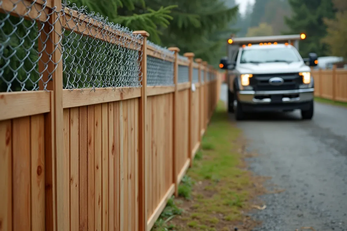 Cedar, vinyl and chain link fence samples for a Lakewood, WA yard