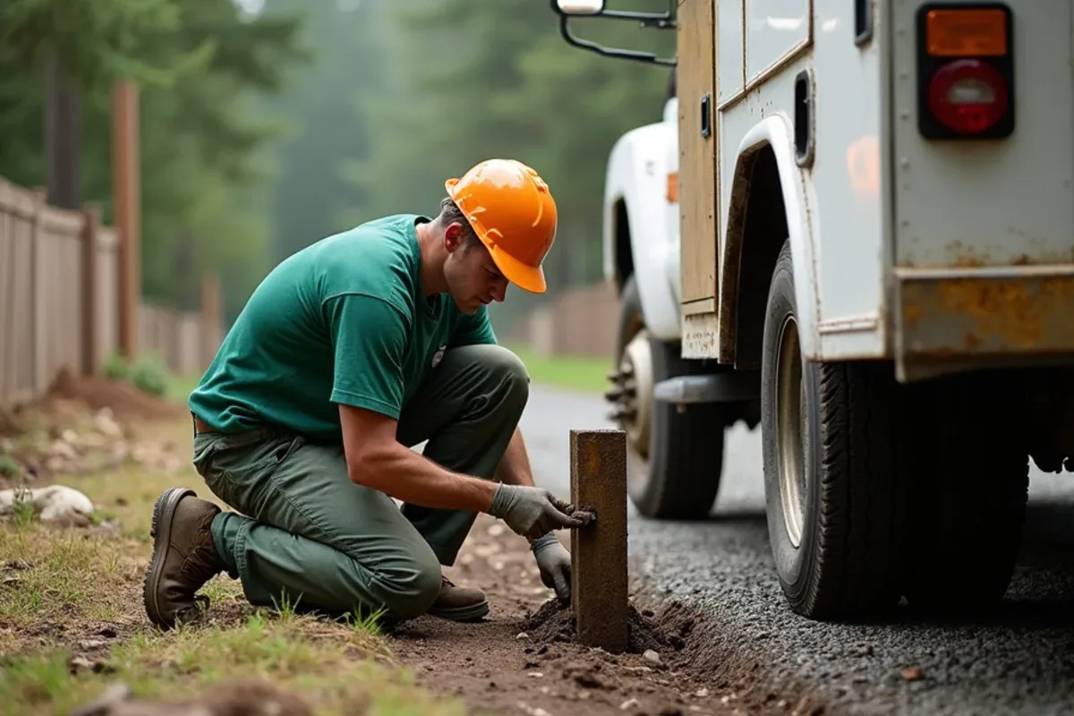 Replacing a rotted fence post in fresh concrete in Lakewood, WA