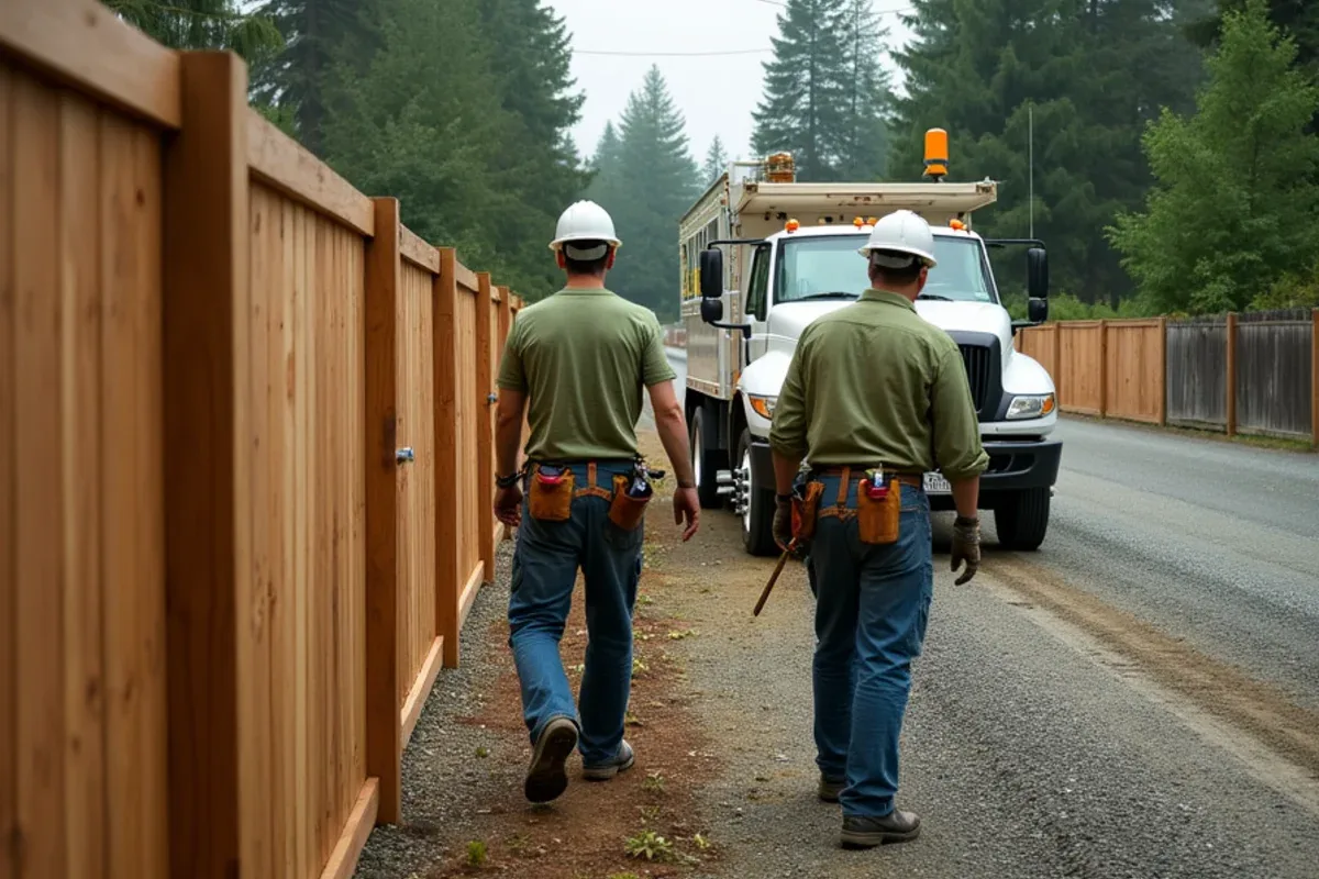 New fence going up where an old fence was removed in Lakewood, WA