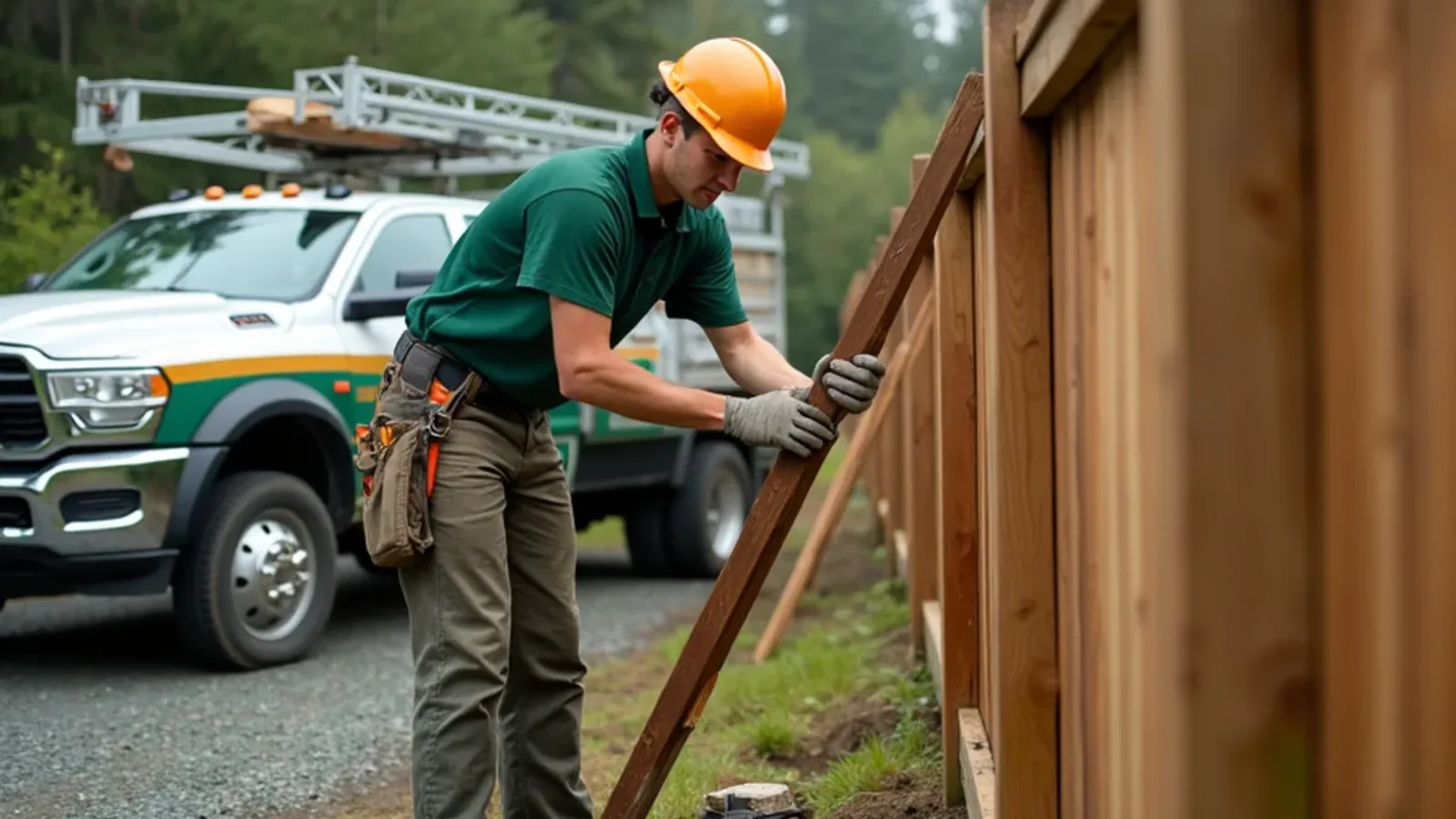 Repairing a leaning wood fence section in Lakewood, WA