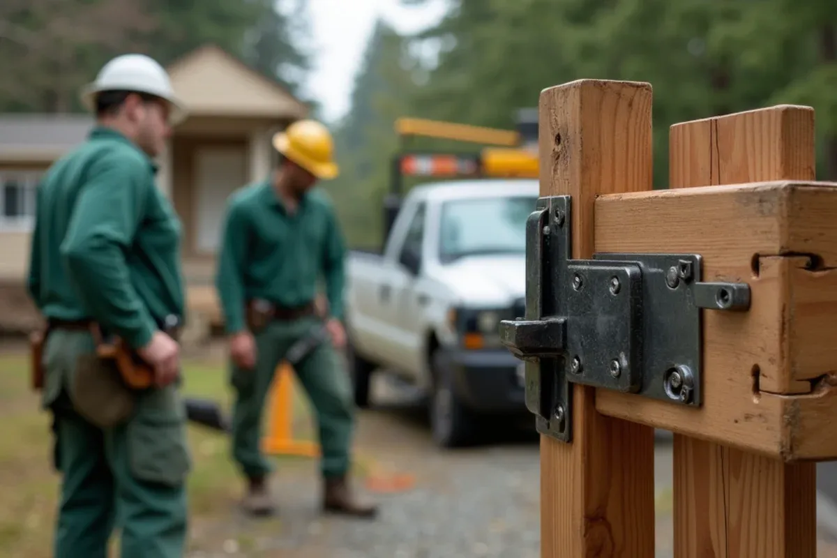 Heavy-duty gate hinges and latch on a Lakewood, WA walk gate