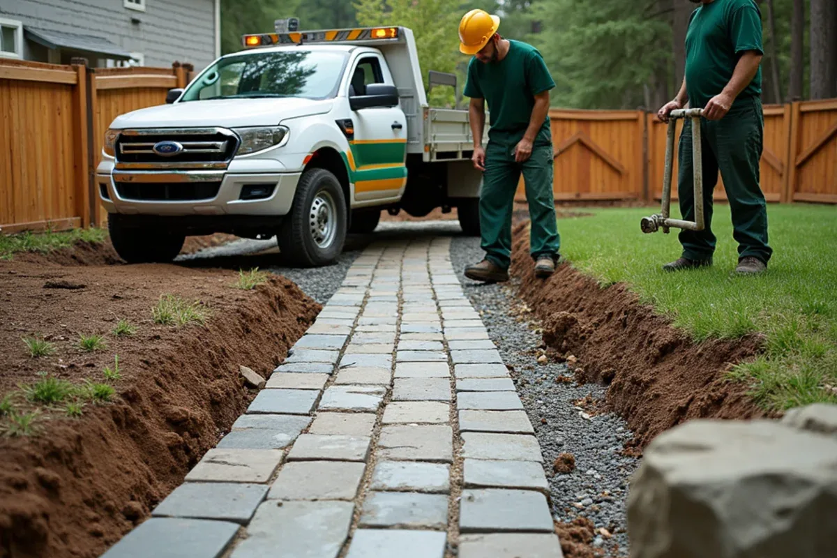 Paver patio graded for drainage in a Lakewood, WA backyard