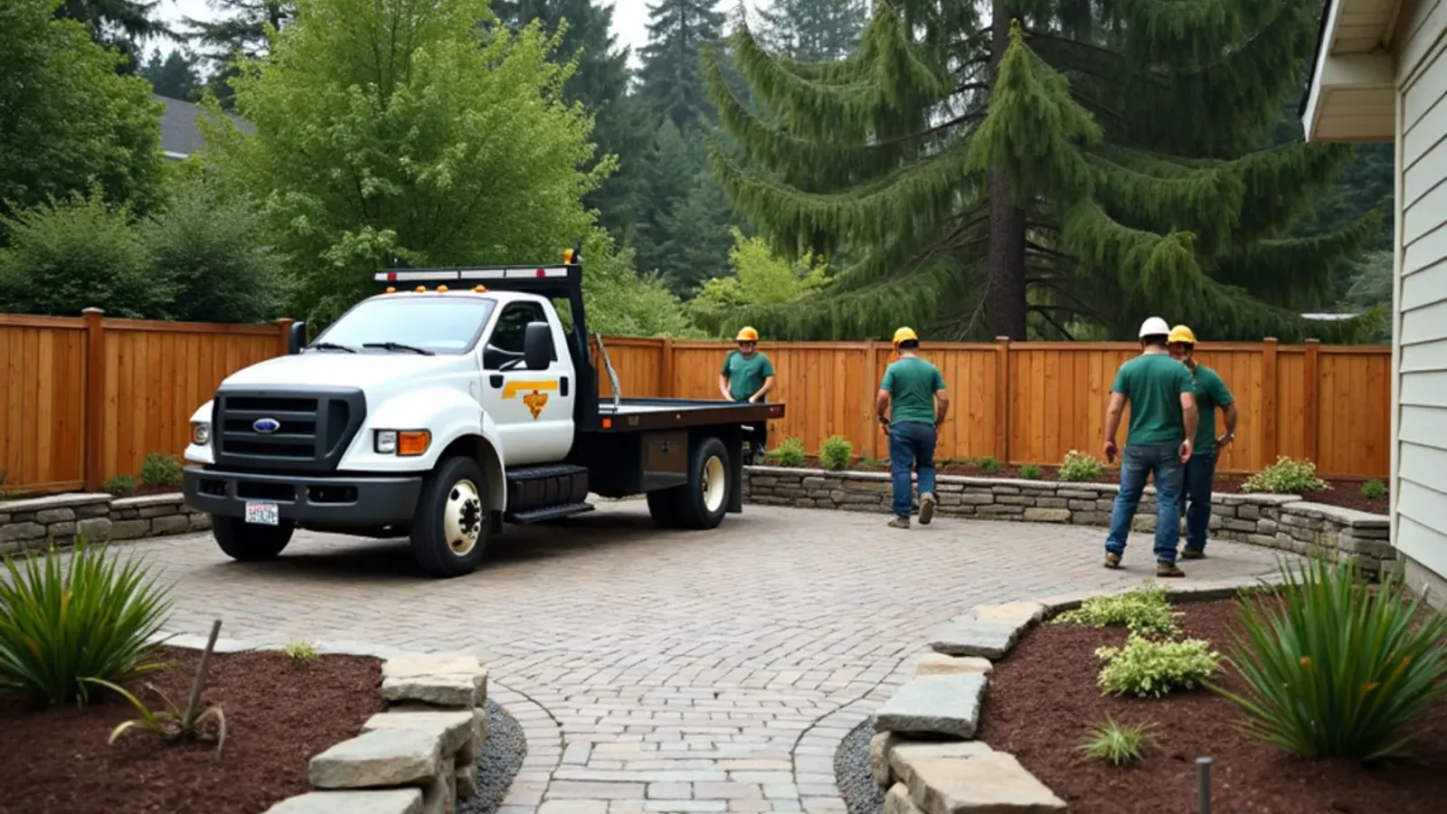 Paver patio and retaining wall hardscape in a Lakewood, WA backyard