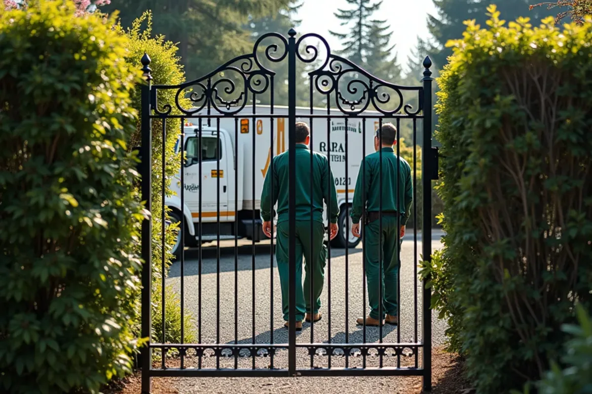 Ornamental iron fence at a Lakewood, WA home entrance