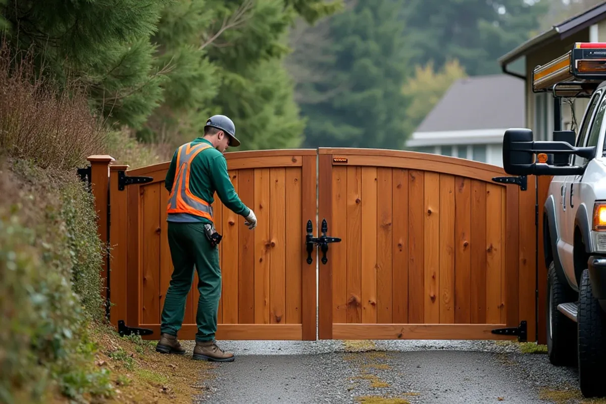 Custom wood driveway gate installed in Lakewood, WA