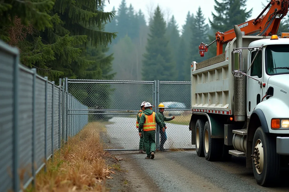 Commercial chain link fence and slide gate near a Fife, WA truck yard