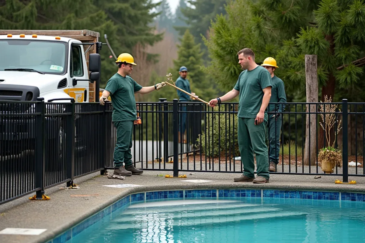 Black aluminum pool safety fence on a Lakewood, WA patio