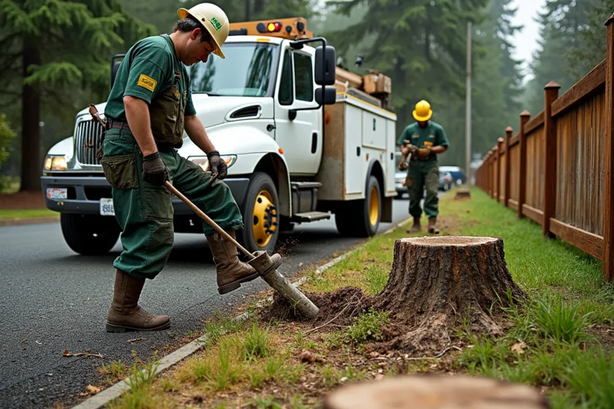 Tree and stump removal along a fence line in Lakewood, WA