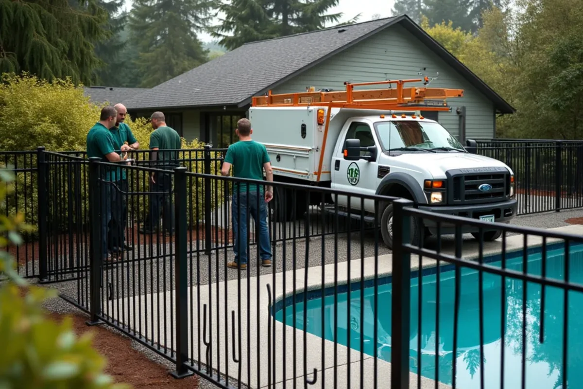 Black aluminum pool safety fence in Lakewood, WA