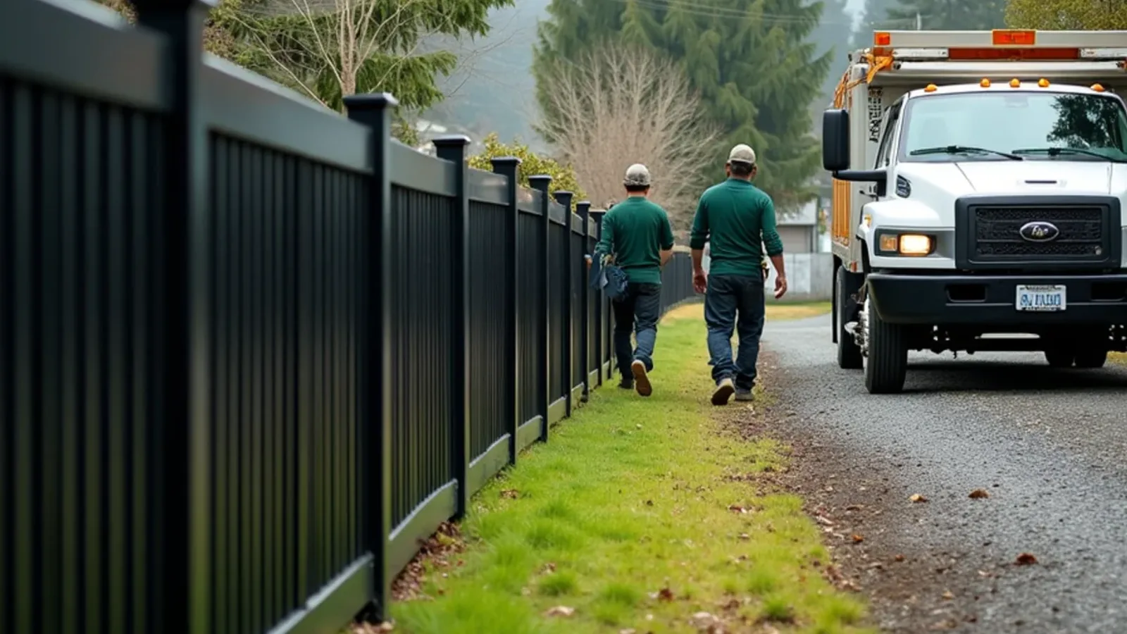 Black aluminum fence around a Lakewood, WA yard