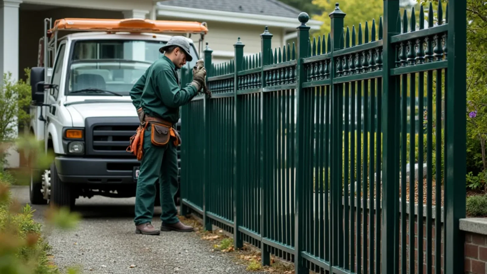 Powder-coated ornamental metal fence at a Lakewood, WA home