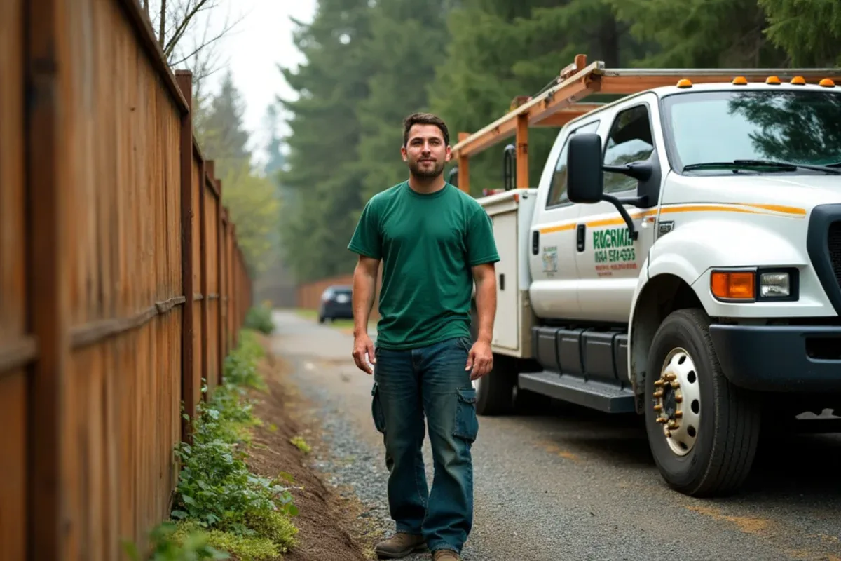 Dense subdivision back yards with aging fences in Federal Way, WA