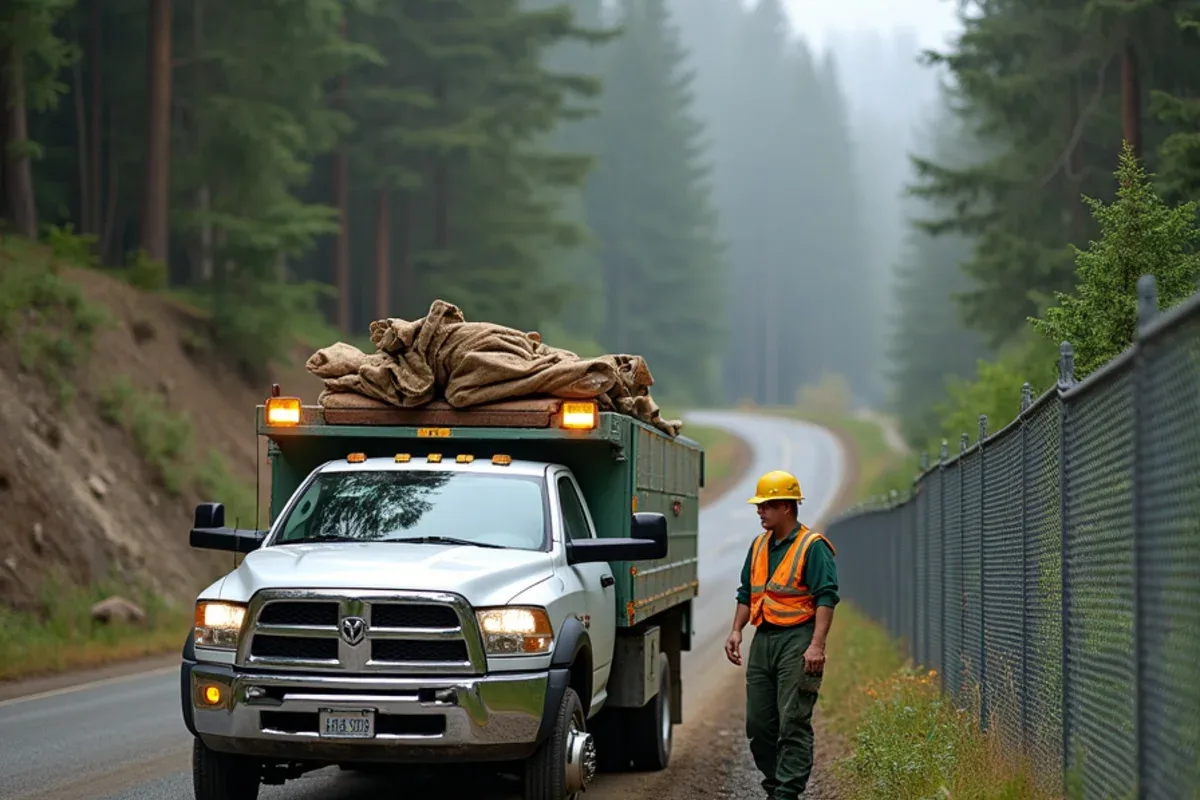 Industrial security fencing along the Canyon Road corridor in Frederickson, WA
