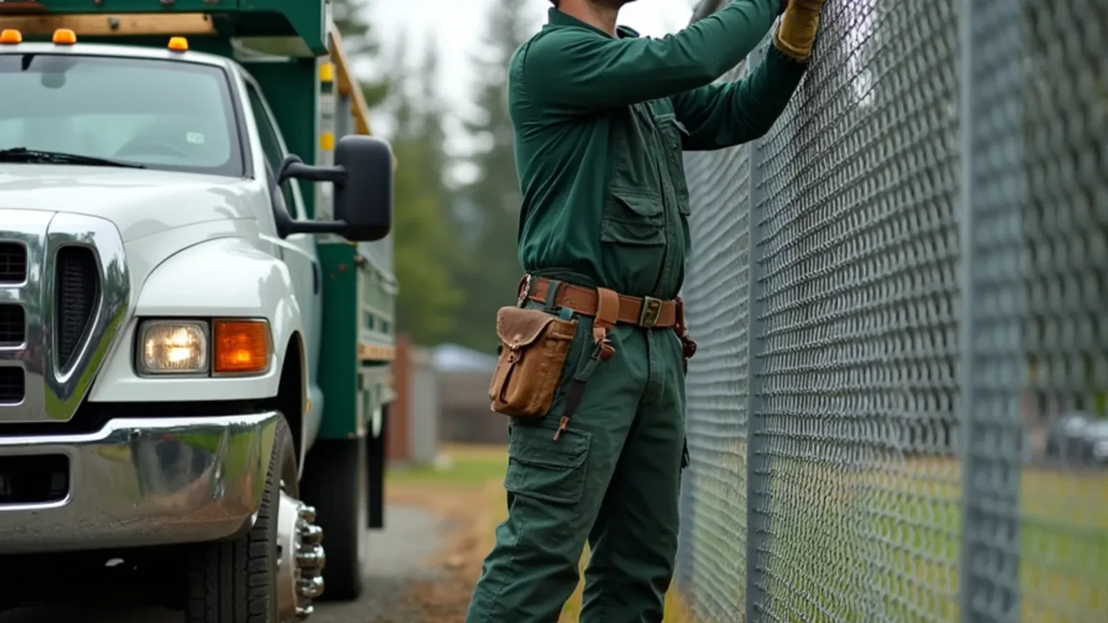 Fence contractor installing a chain link fence in Parkland, WA