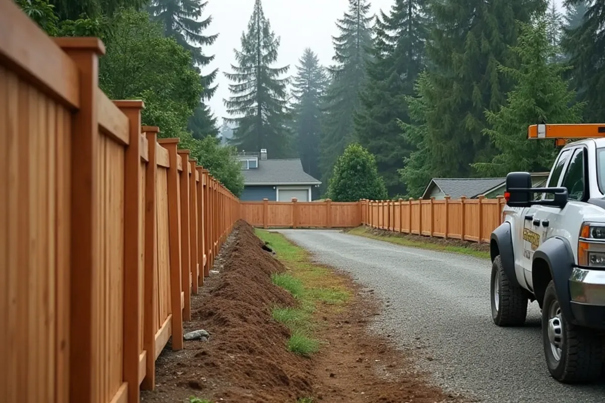 Long privacy fence run across a large residential lot in Spanaway, WA