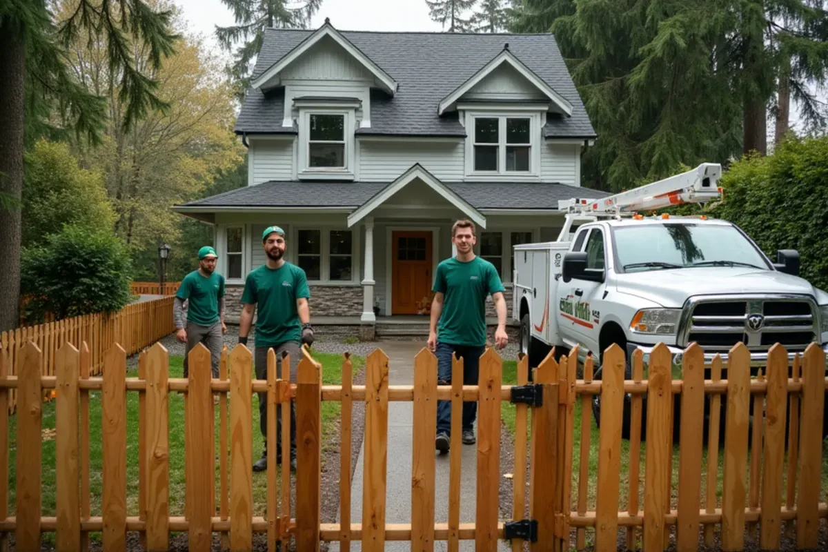 Picket fence in front of an 1800s home in the historic district of Steilacoom, WA