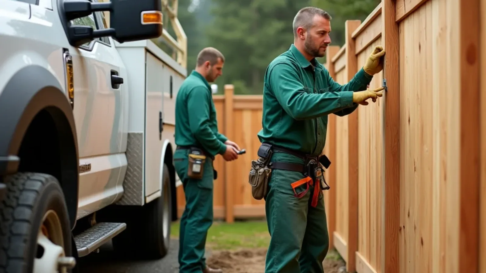 Fence contractor installing a cedar privacy fence in Tacoma, WA