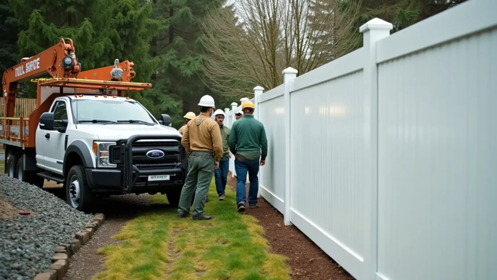 White vinyl privacy fence installed in a Lakewood, WA backyard