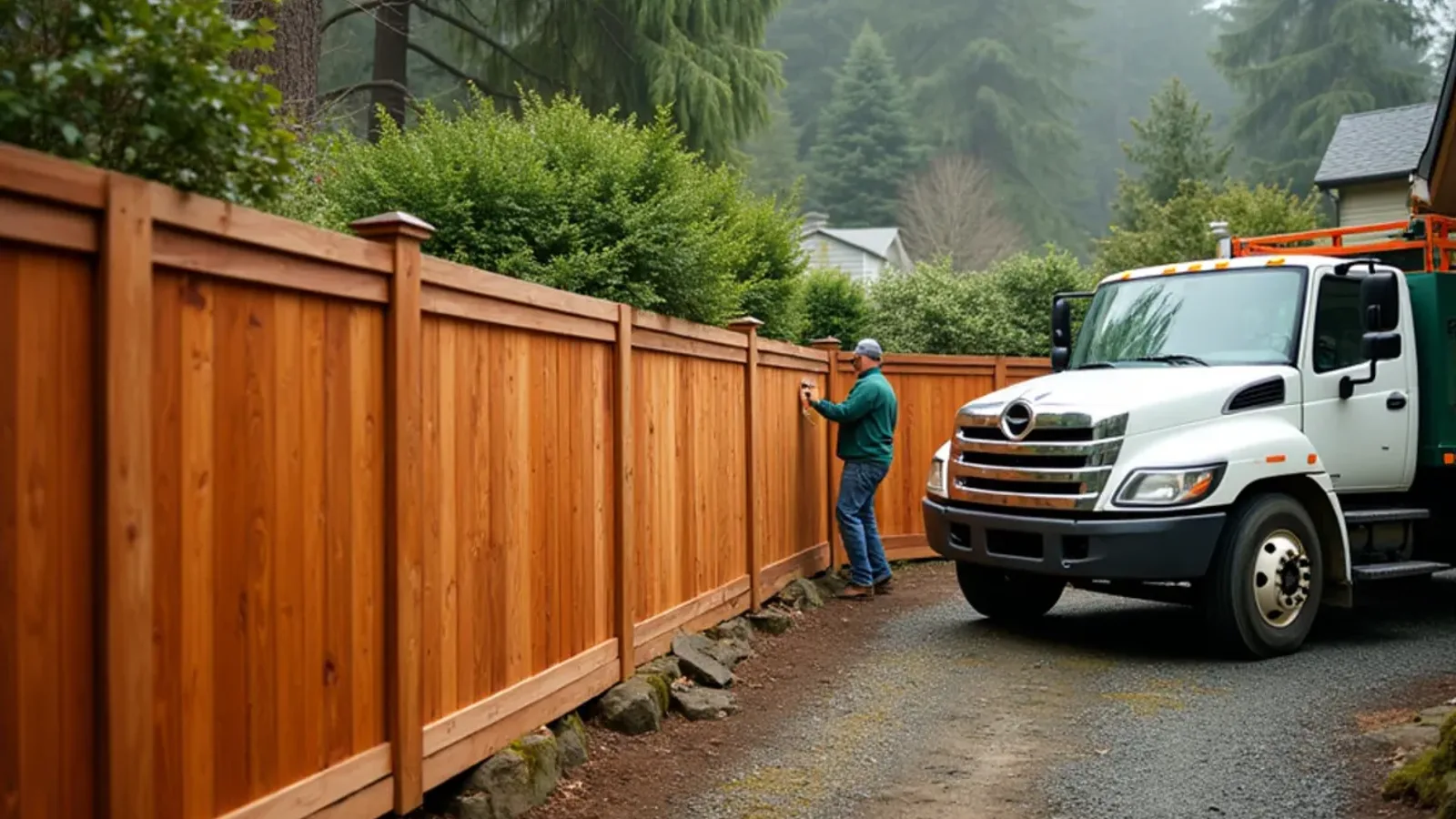 Western red cedar privacy fence newly installed in Lakewood, WA