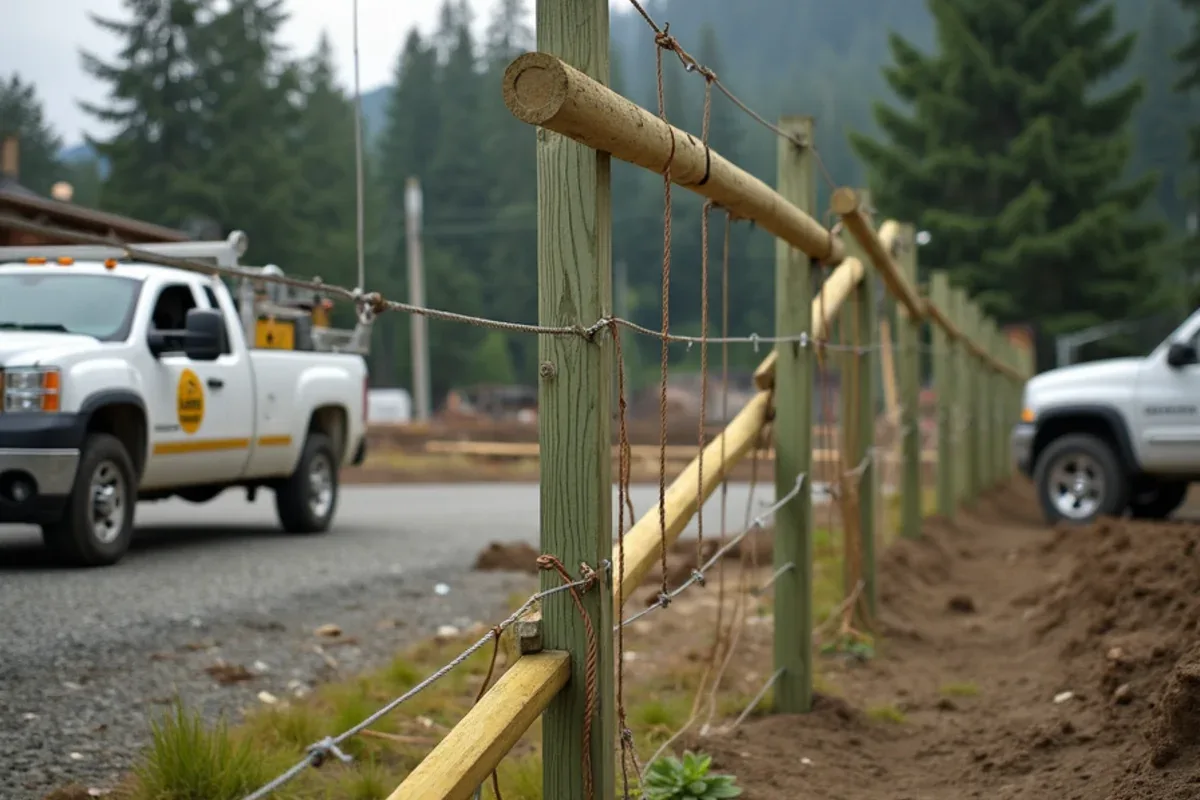 Reinforced privacy fence posts braced for wind on an open Lakewood, WA lot